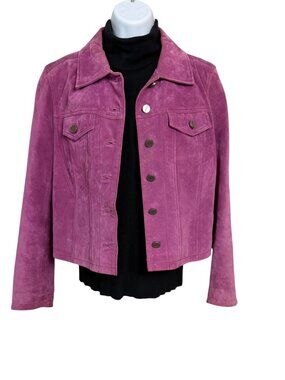 VTG Y2K Bernardo Suede Leather Purple Trucker Jacket Jean Jacket Women's PM